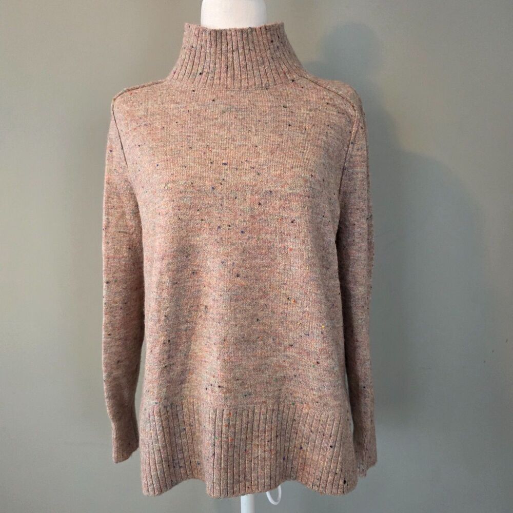 LOFT Pullover Sweater. SM. Pink. Gray. Mock Neck. Twee Normal Cottage Heritage